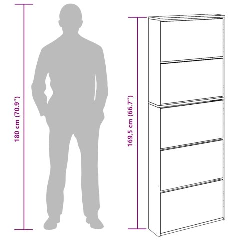 SZAFKA NA BUTY Z LUSTREM 5 POZIOMÓW CZARNA 63X17X169,5CM