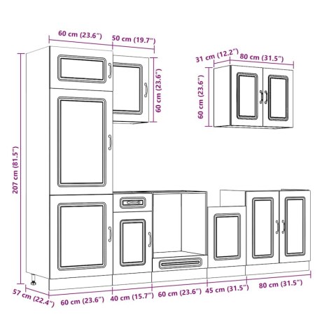 VidaXL Zestaw szafek kuchennych, Kalmar, 7-częściowy, dąb brązowy