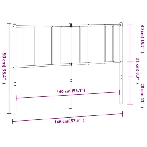 VidaXL Metalowe wymienne wezgłowie, czarne, 140 cm