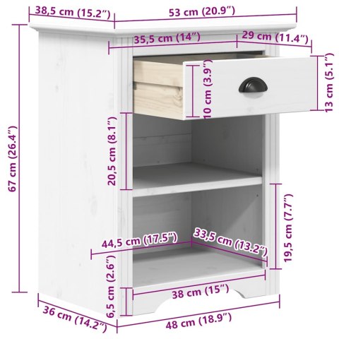 VidaXL Szafka nocna BODO, biała, 53x38,5x67 cm, lite drewno sosnowe