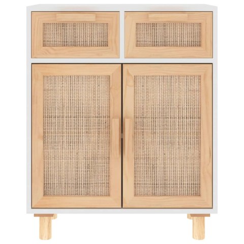 VidaXL Szafka, biała, 60x30x75 cm, lita sosna i naturalny rattan