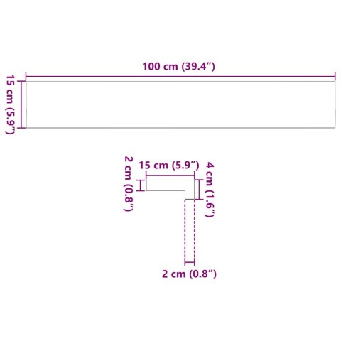 VidaXL Parapety 2 szt., surowe, 100x15x2 cm, lite drewno dębowe