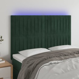 VidaXL Zagłówek do łóżka z LED, ciemnozielony, 144x5x118/128 cm