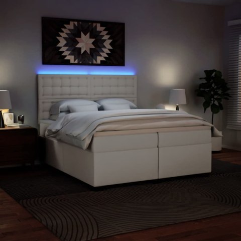 VidaXL Łóżko kontynentalne z materacem, białe, ekoskóra 200x200 cm