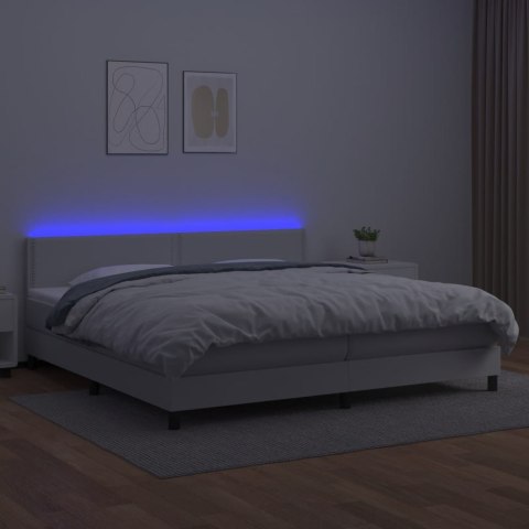 VidaXL Łóżko kontynentalne z materacem i LED, biała ekoskóra 200x200cm