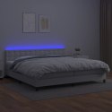 VidaXL Łóżko kontynentalne z materacem i LED, biała ekoskóra 200x200cm