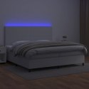 VidaXL Łóżko kontynentalne z materacem i LED, biała ekoskóra 200x200cm