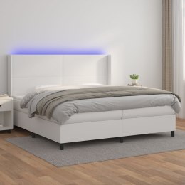 VidaXL Łóżko kontynentalne z materacem i LED, biała ekoskóra 200x200cm
