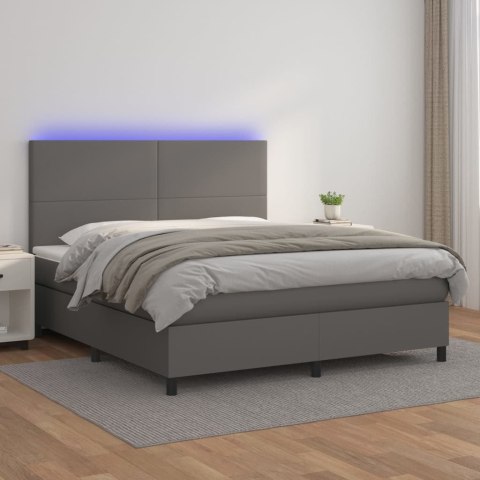 VidaXL Łóżko kontynentalne z materacem i LED, szara ekoskóra 180x200cm