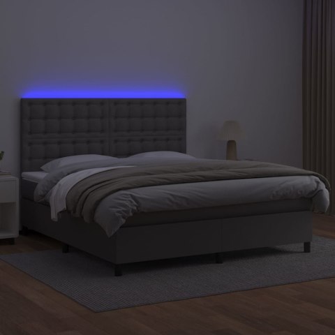 VidaXL Łóżko kontynentalne z materacem i LED, szara ekoskóra 180x200cm