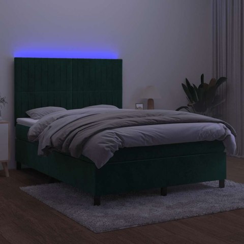 VidaXL Łóżko kontynentalne z materacem i LED zielony aksamit 140x190cm