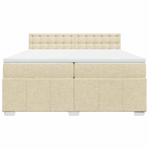 VidaXL Łóżko kontynentalne z materacem, kremowe, tkanina, 200x200 cm