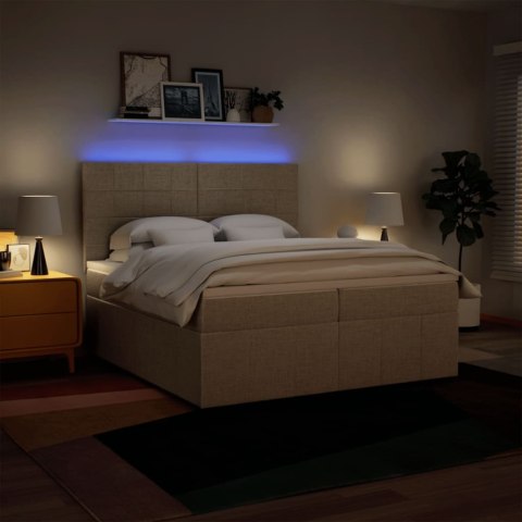 VidaXL Łóżko kontynentalne z materacem, kremowe, tkanina, 200x200 cm