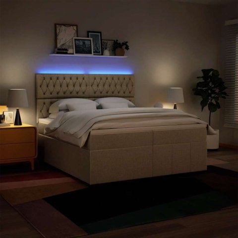 VidaXL Łóżko kontynentalne z materacem, kremowe, tkanina, 200x200 cm