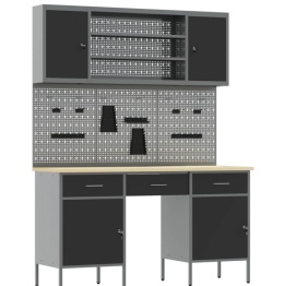 STÓŁ WARSZTATOWY Z SZUFLADĄ 7 SZT. CZARNY 150X 55X 200CM STAL