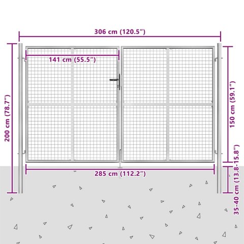 BRAMA OGRODOWA GALWANIZOWANA STAL 306X200CM SREBRNA