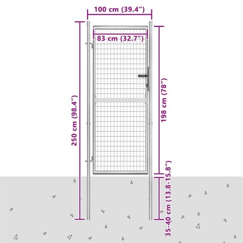 BRAMA OGRODOWA OCYNKOWANA STALOWA 100X200CM SREBRNA