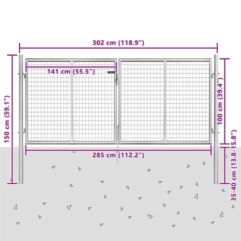 BRAMA OGRODOWA OCYNKOWANA STALOWA 300X100CM SREBRNA