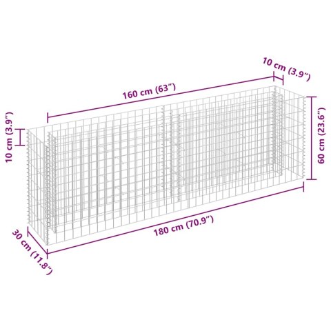 PODWYŻSZONA DONICA GABIONOWA GALWANIZOWANA STAL 180X30X60CM