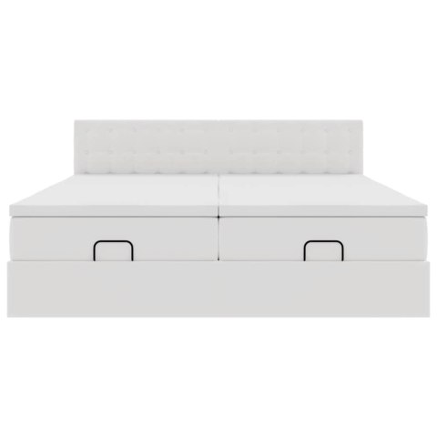 VidaXL Rama łóżka otomana z materacami, biała, 200x200 cm, ekoskóra