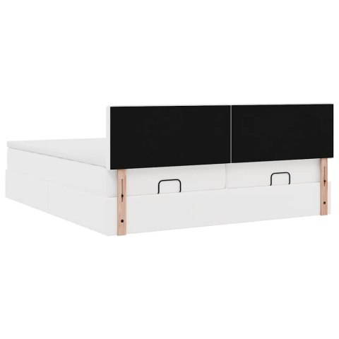 VidaXL Rama łóżka otomana z materacami, biała, 200x200 cm, ekoskóra