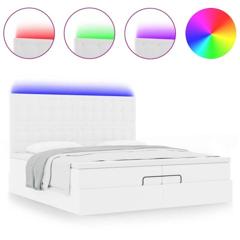 VidaXL Rama łóżka otomana z materacami, biała, 200x200 cm, ekoskóra