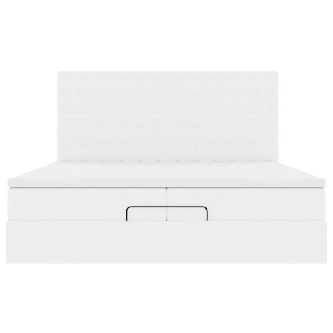 VidaXL Rama łóżka otomana z materacami, biała, 200x200 cm, ekoskóra