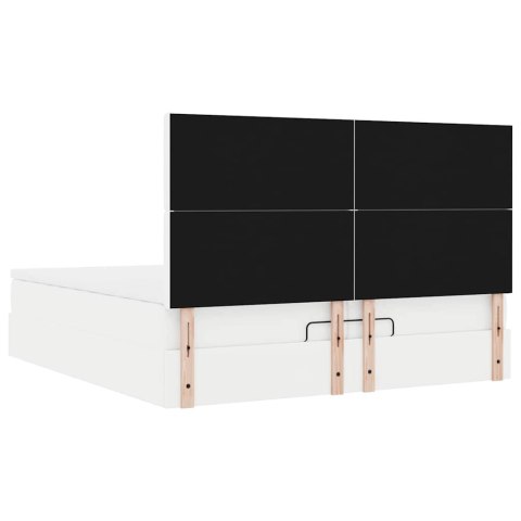 VidaXL Rama łóżka otomana z materacami, biała, 200x200 cm, ekoskóra