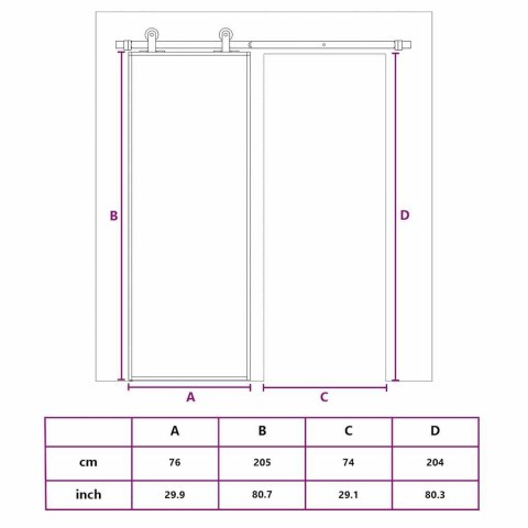 DRZWI PRZESUWNE CZARNE 76X205CM SZKŁO HARTOWANE ALUMINIUM