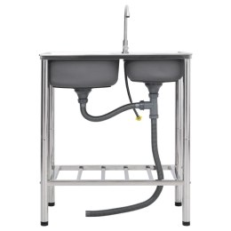 ZLEWOZMYWAK KEMPINGOWY DWUKOMOROWY Z KRANEM STAL NIERDZEWNA