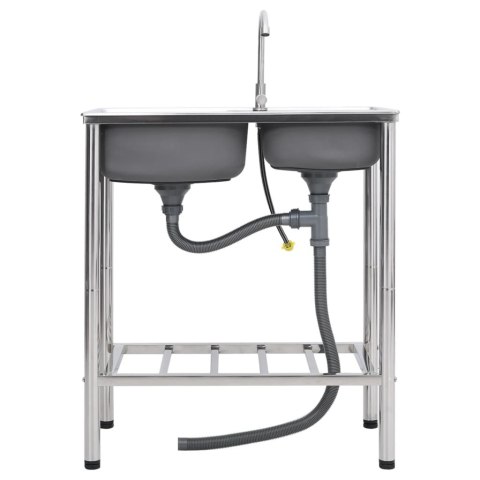 ZLEWOZMYWAK KEMPINGOWY DWUKOMOROWY Z KRANEM STAL NIERDZEWNA
