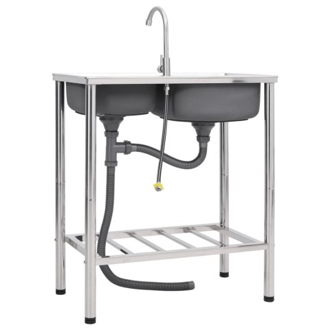 ZLEWOZMYWAK KEMPINGOWY DWUKOMOROWY Z KRANEM STAL NIERDZEWNA