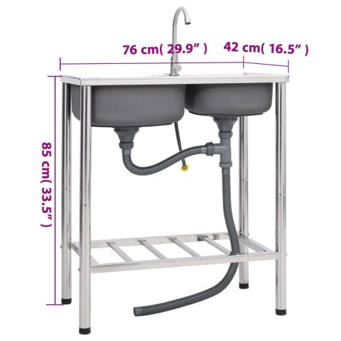 ZLEWOZMYWAK KEMPINGOWY DWUKOMOROWY Z KRANEM STAL NIERDZEWNA