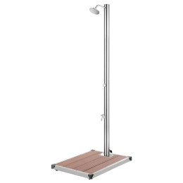 PRYSZNIC OGRODOWY 220CM STAL NIERDZEWNA KRAN NA STOPY PODSTAWA WPC 80CM BRĄZ