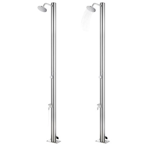 PRYSZNIC OGRODOWY 220CM PODWÓJNA PODSTAWA 110CM KRAN NA STOPY STAL NIERDZEWNA