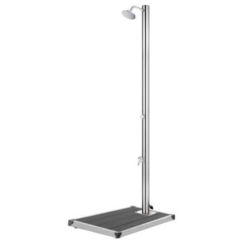 PRYSZNIC OGRODOWY 220CM STAL NIERDZEWNA KRAN NA STOPY PODSTAWA WPC 80CM SZARY