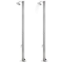 PRYSZNIC OGRODOWY 220CM STAL NIERDZEWNA KRAN NA STOPY PODSTAWA WPC 80CM SZARY