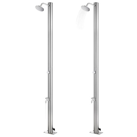 PRYSZNIC OGRODOWY 220CM PODWÓJNA PODSTAWA 110CM KRAN NA STOPY STAL NIERDZEWNA