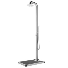 PRYSZNIC OGRODOWY 230CM STAL NIERDZEWNA BASENOWY PODSTAWA WPC 80CM SZARY