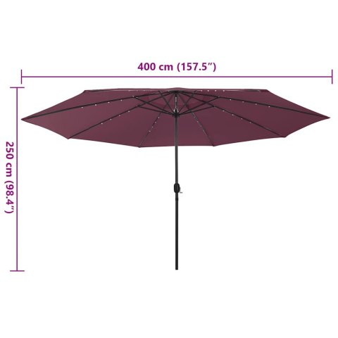 PARASOL OGRODOWY Z LED 400CM BORDOWY