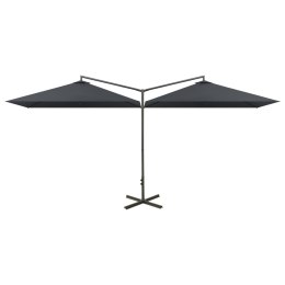 PODWÓJNY PARASOL OGRODOWY STALOWY SŁUPEK ANTRACYT 600X300CM