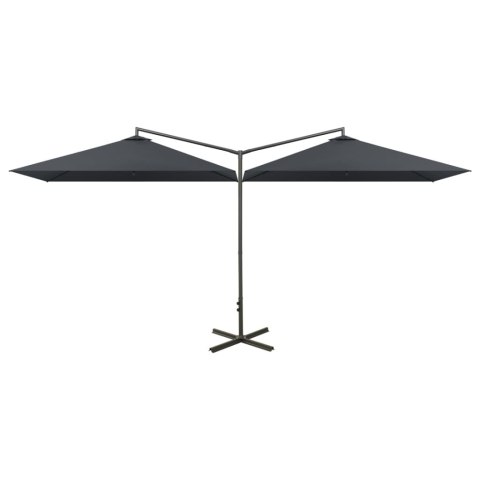 PODWÓJNY PARASOL OGRODOWY STALOWY SŁUPEK ANTRACYT 600X300CM
