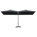 PODWÓJNY PARASOL OGRODOWY STALOWY SŁUPEK ANTRACYT 600X300CM