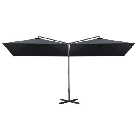PODWÓJNY PARASOL OGRODOWY STALOWY SŁUPEK ANTRACYT 600X300CM