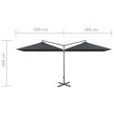 PODWÓJNY PARASOL OGRODOWY STALOWY SŁUPEK ANTRACYT 600X300CM