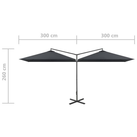 PODWÓJNY PARASOL OGRODOWY STALOWY SŁUPEK ANTRACYT 600X300CM