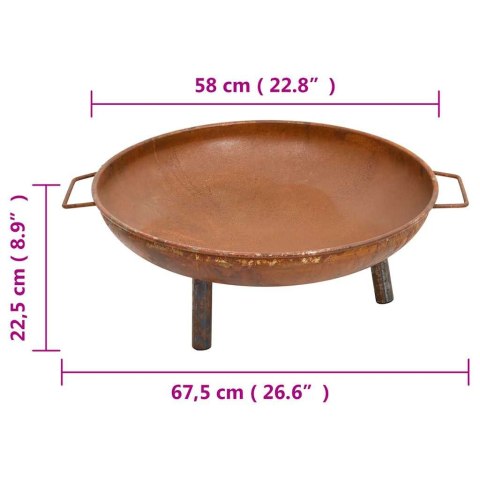 PALENISKO OGRODOWE RUSTYKALNE 67CM MISA OGNISKO GRILL STALOWE MOCNE UCHWYTY