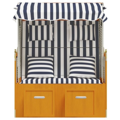 KOSZ PLAŻOWY Z PODUSZKAMI RATTAN PE I DREWNO BIAŁO-NIEBIESKI