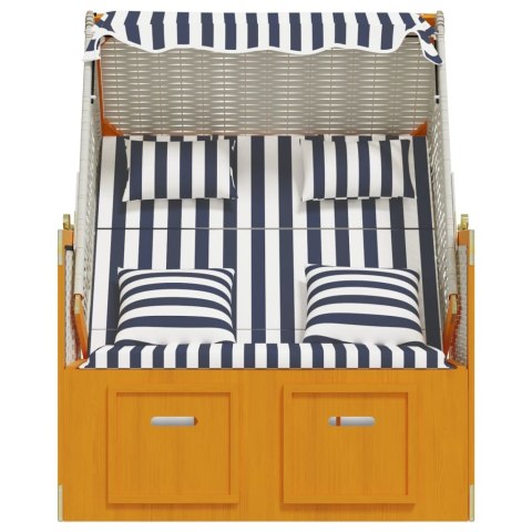 KOSZ PLAŻOWY Z PODUSZKAMI RATTAN PE I DREWNO BIAŁO-NIEBIESKI