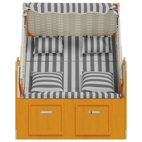 KOSZ PLAŻOWY OGRODOWY LEŻAK PODUSZKI RATTAN PE DREWNO BIAŁO-SZARY REGULACJA